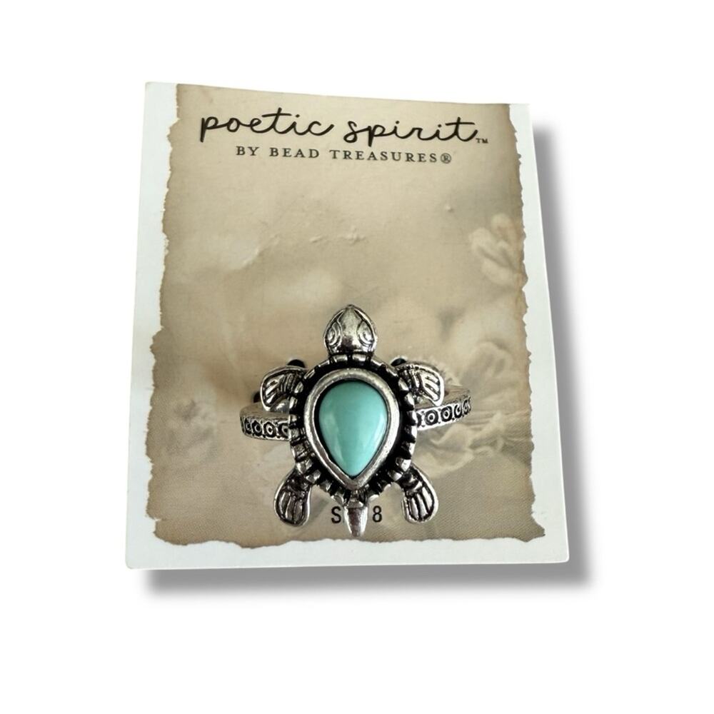 Turtle and stone turquoise silver tone ring Sea Turtle NWT Bead Treasures